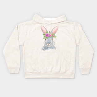 Cute Bunny with Floral Crown Illustration Kids Hoodie