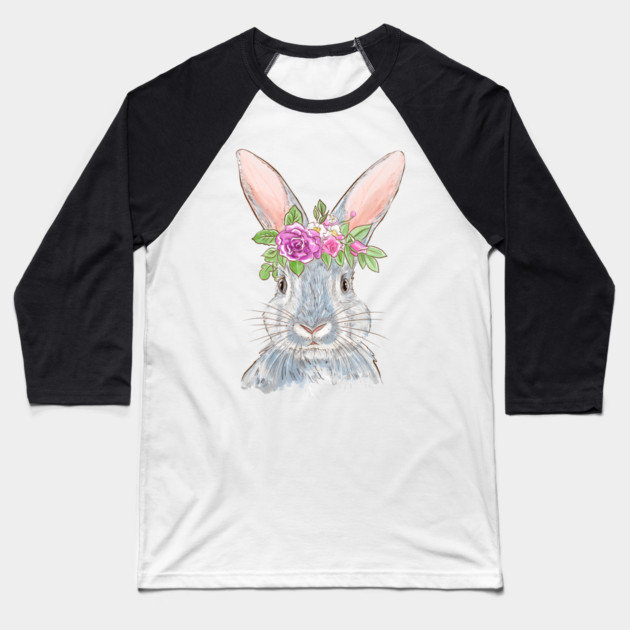 Cute Bunny with Floral Crown Illustration Baseball T-Shirt by denizko