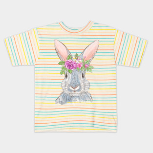 Cute Bunny with Floral Crown Illustration Kids T-Shirt