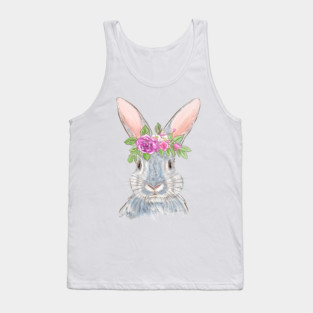 Cute Bunny with Floral Crown Illustration Tank Top