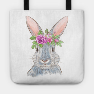 Cute Bunny with Floral Crown Illustration Tote
