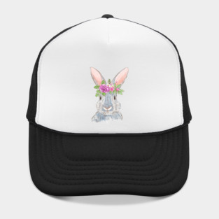 Cute Bunny with Floral Crown Illustration Hat