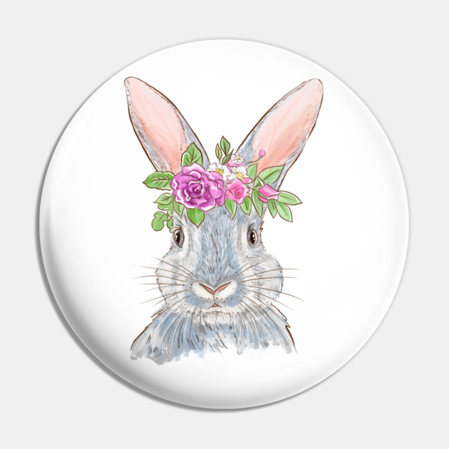Cute Bunny with Floral Crown Illustration Pin by denizko