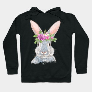 Cute Bunny with Floral Crown Illustration Hoodie