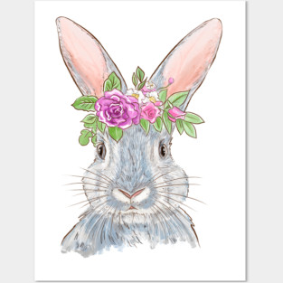 Cute Bunny with Floral Crown Illustration Posters and Art