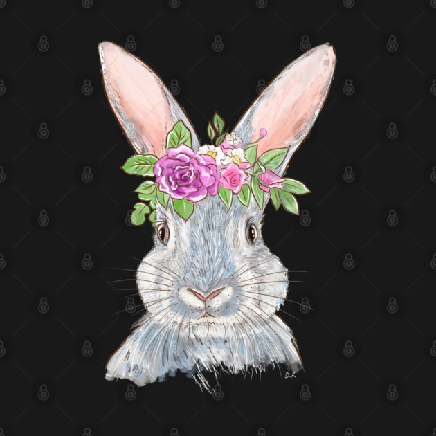 Cute Bunny with Floral Crown Illustration by denizko