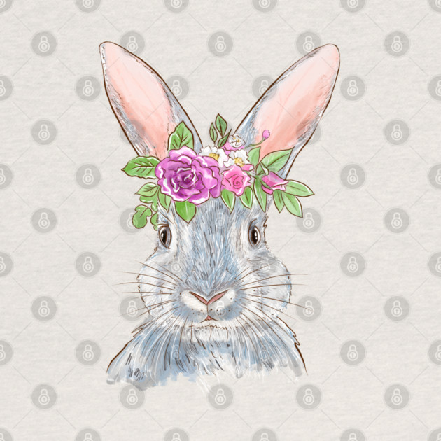 Cute Bunny with Floral Crown Illustration by denizko
