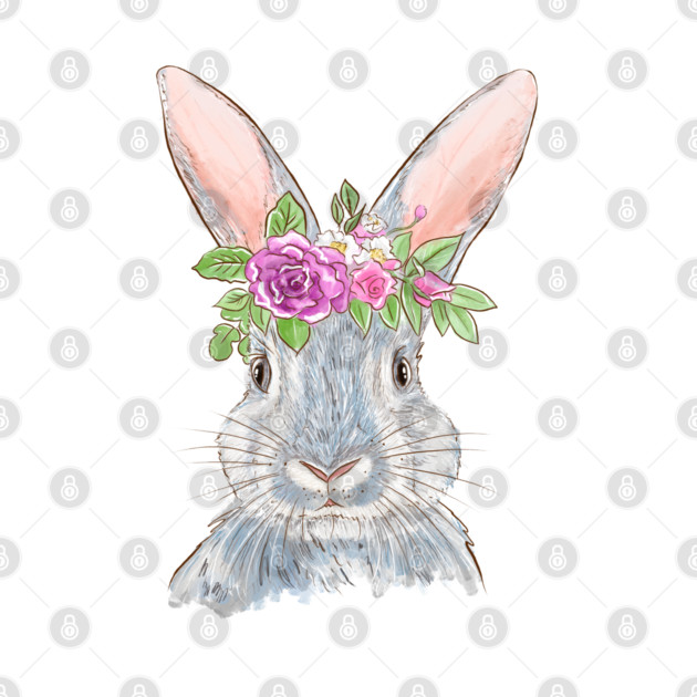 Cute Bunny with Floral Crown Illustration by denizko