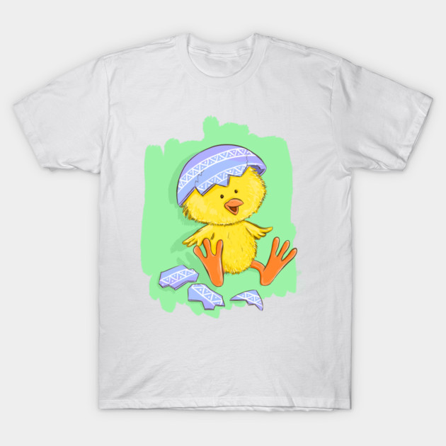 Cute Easter Chick with Egg Shell Illustration T-Shirt by denizko