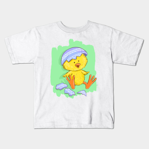 Cute Easter Chick with Egg Shell Illustration Kids T-Shirt by denizko