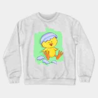 Cute Easter Chick with Egg Shell Illustration Crewneck Sweatshirt