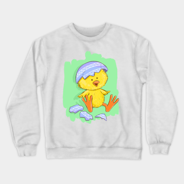 Cute Easter Chick with Egg Shell Illustration Crewneck Sweatshirt by denizko
