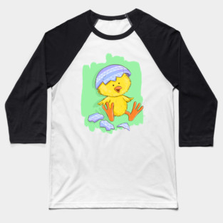 Cute Easter Chick with Egg Shell Illustration Baseball T-Shirt