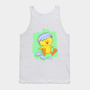 Cute Easter Chick with Egg Shell Illustration Tank Top