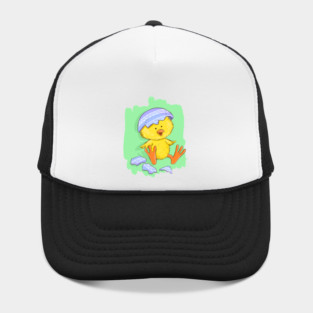 Cute Easter Chick with Egg Shell Illustration Hat