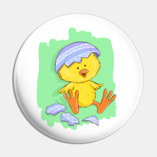Cute Easter Chick with Egg Shell Illustration Pin