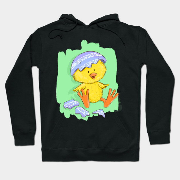 Cute Easter Chick with Egg Shell Illustration Hoodie by denizko
