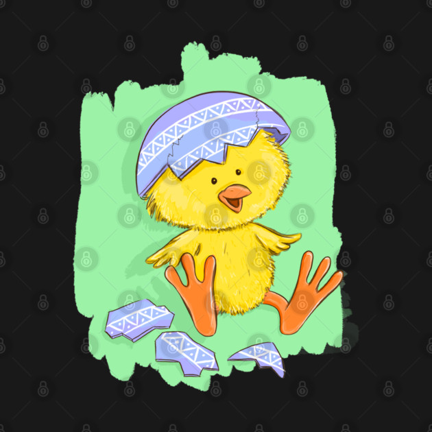 Cute Easter Chick with Egg Shell Illustration by denizko