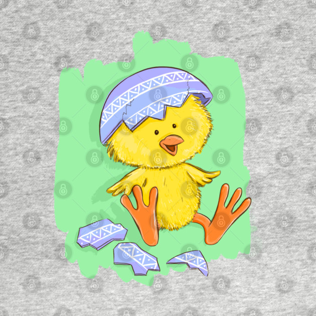 Cute Easter Chick with Egg Shell Illustration by denizko
