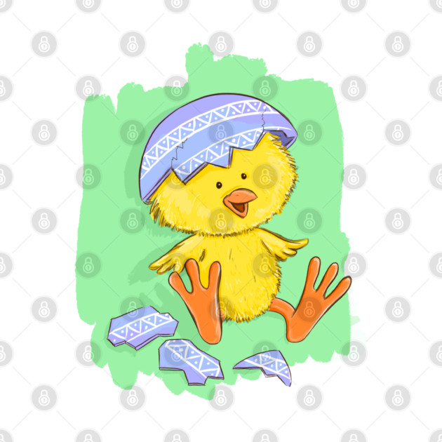 Cute Easter Chick with Egg Shell Illustration by denizko