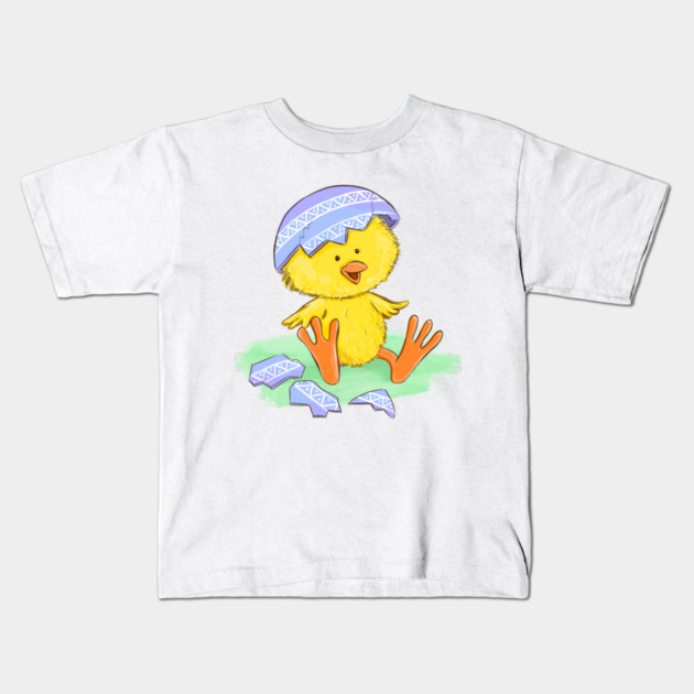 Cute Easter Chick Hatching from Egg Illustration Kids T-Shirt by denizko