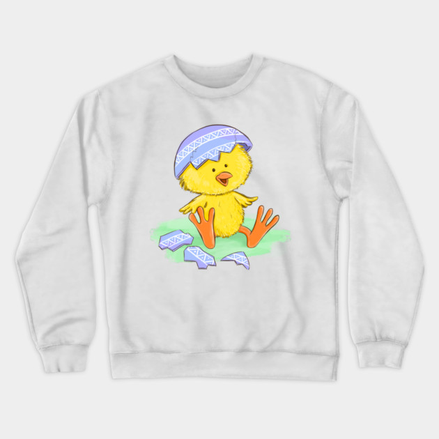 Cute Easter Chick Hatching from Egg Illustration Crewneck Sweatshirt by denizko