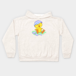 Cute Easter Chick Hatching from Egg Illustration Kids Hoodie