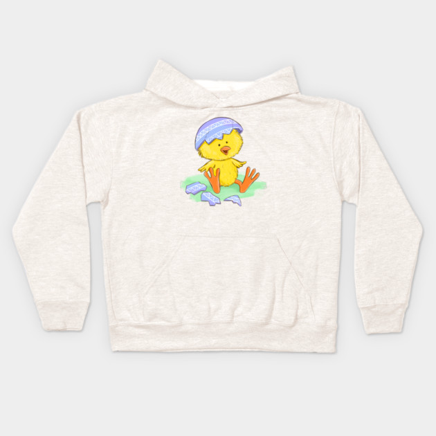 Cute Easter Chick Hatching from Egg Illustration Kids Hoodie by denizko