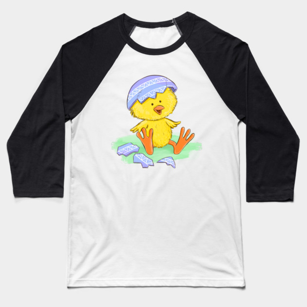 Cute Easter Chick Hatching from Egg Illustration Baseball T-Shirt by denizko