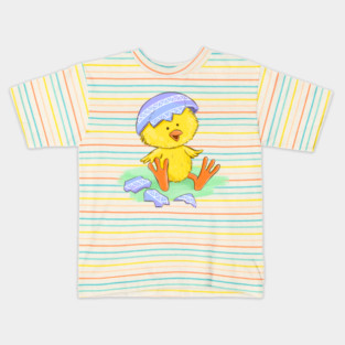 Cute Easter Chick Hatching from Egg Illustration Kids T-Shirt