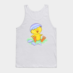 Cute Easter Chick Hatching from Egg Illustration Tank Top
