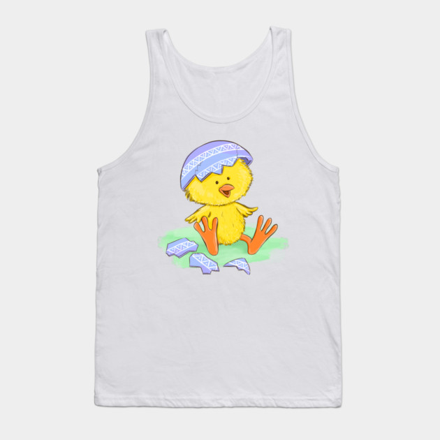 Cute Easter Chick Hatching from Egg Illustration Tank Top by denizko
