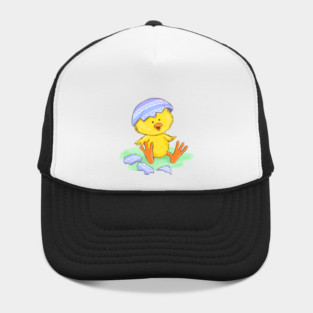 Cute Easter Chick Hatching from Egg Illustration Hat