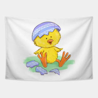 Cute Easter Chick Hatching from Egg Illustration Tapestry