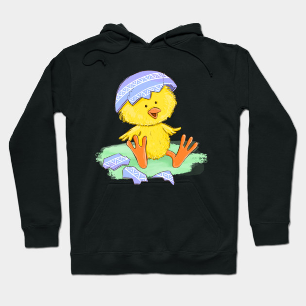 Cute Easter Chick Hatching from Egg Illustration Hoodie by denizko