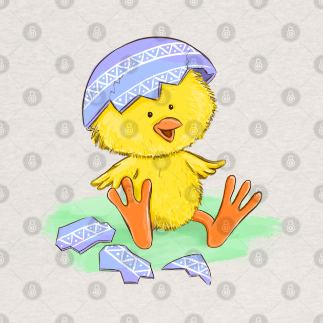 Cute Easter Chick Hatching from Egg Illustration by denizko