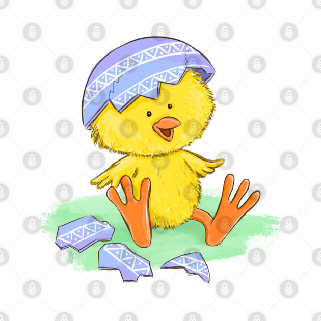 Cute Easter Chick Hatching from Egg Illustration by denizko