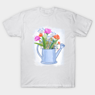 Watering Can with Flowers Floral Illustration T-Shirt