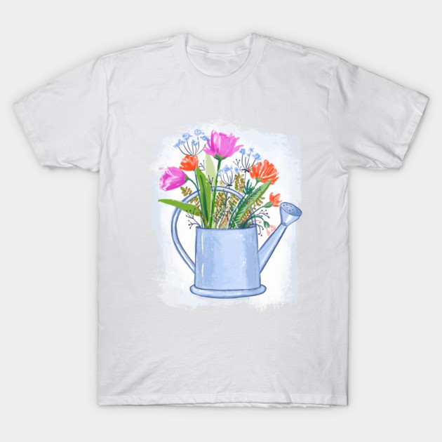 Watering Can with Flowers Floral Illustration T-Shirt by denizko