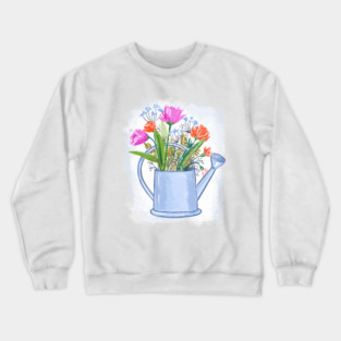 Watering Can with Flowers Floral Illustration Crewneck Sweatshirt