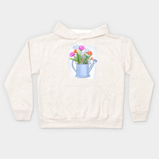 Watering Can with Flowers Floral Illustration Kids Hoodie