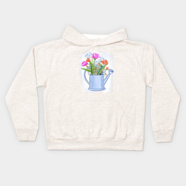 Watering Can with Flowers Floral Illustration Kids Hoodie by denizko