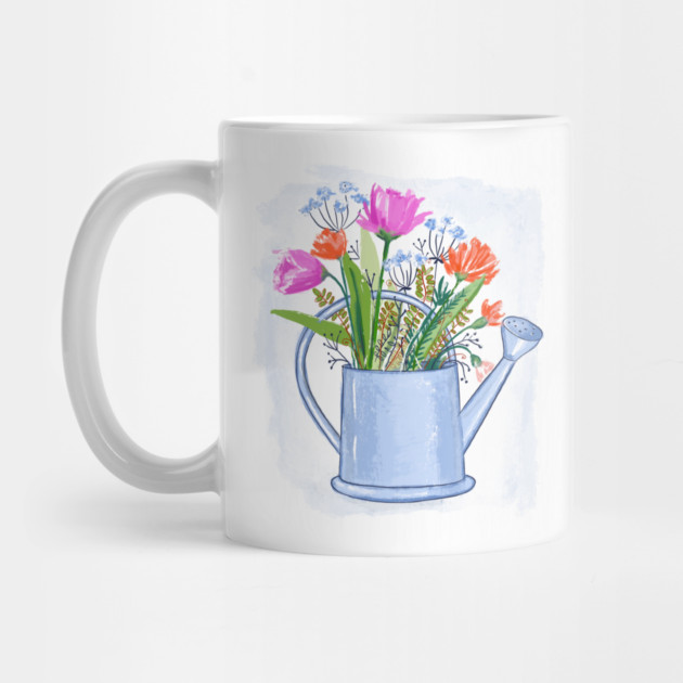 Watering Can with Flowers Floral Illustration by denizko