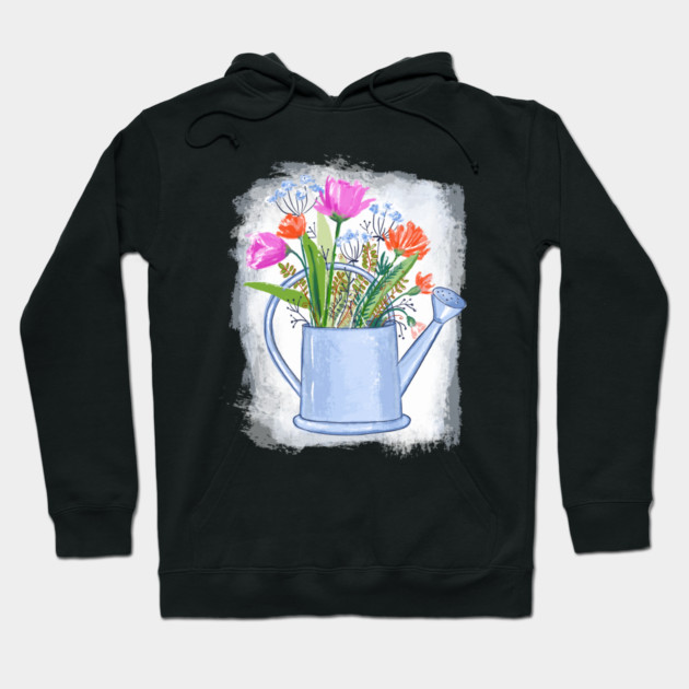 Watering Can with Flowers Floral Illustration Hoodie by denizko