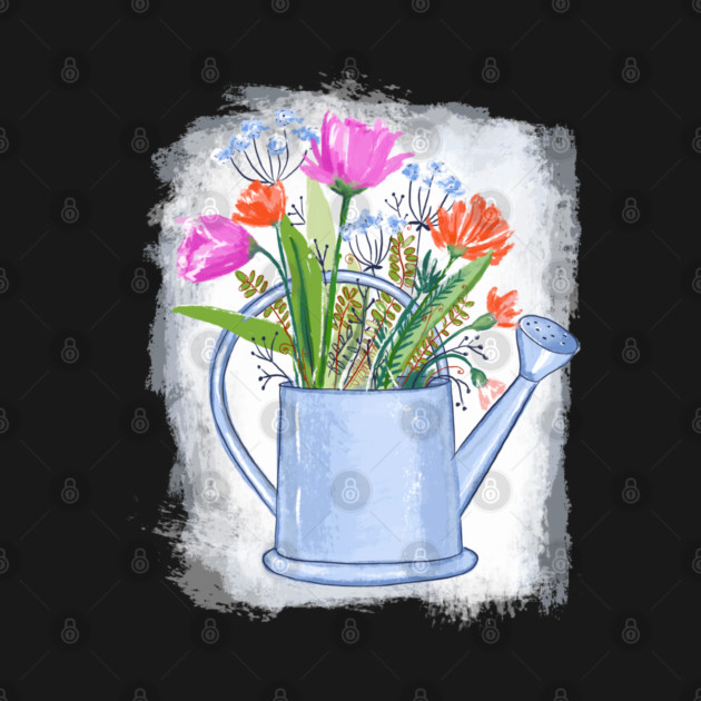 Watering Can with Flowers Floral Illustration by denizko