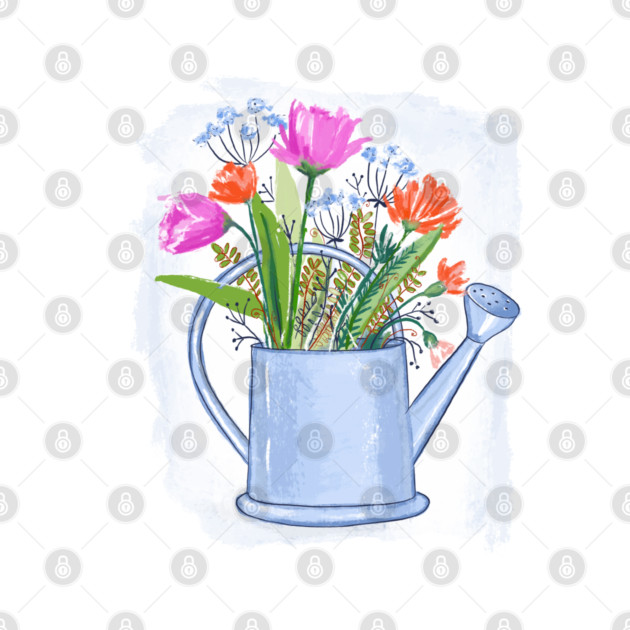 Watering Can with Flowers Floral Illustration by denizko