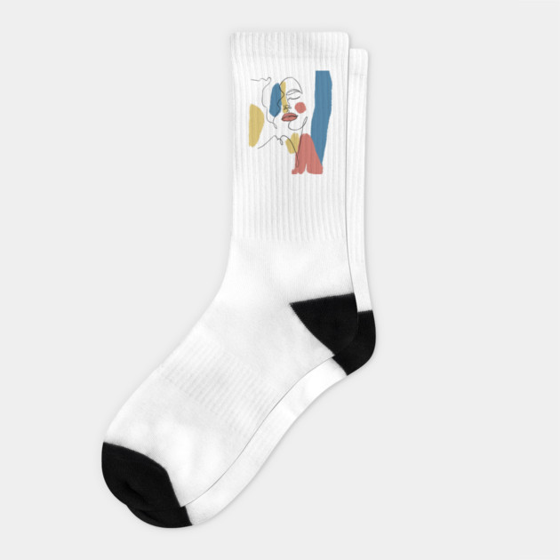 Minimal Color Block Abstract Face Illustration Socks by denizko