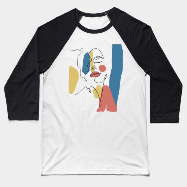 Minimal Color Block Abstract Face Illustration Baseball T-Shirt by denizko