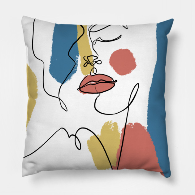 Minimal Color Block Abstract Face Illustration Pillow by denizko