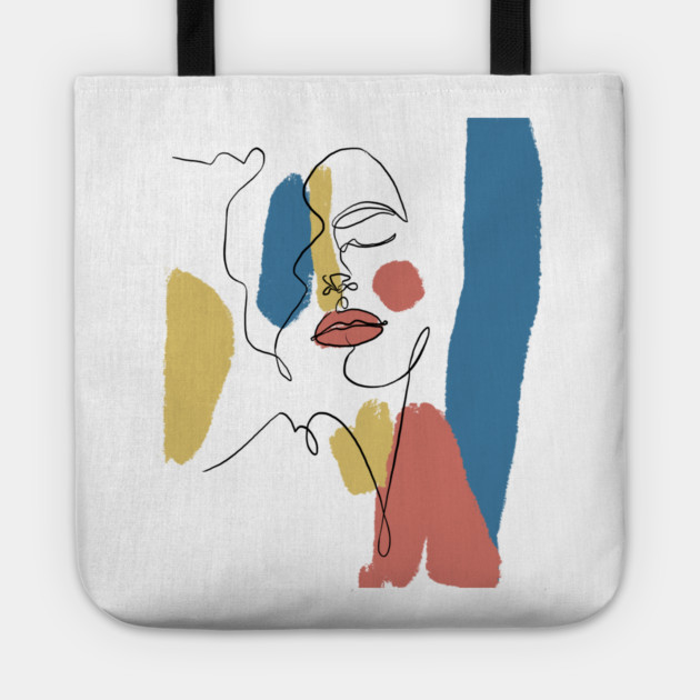 Minimal Color Block Abstract Face Illustration Tote by denizko